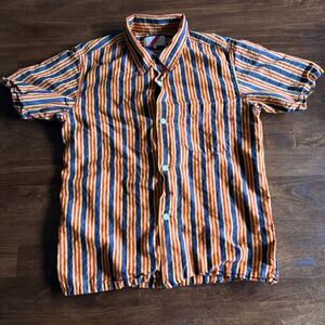 Best Made Co Mens XS Short Sleeve Button Down Shirt Striped Navy Red Yellow